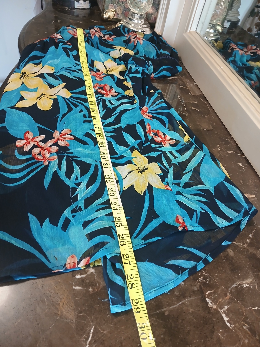 Women’s Navy Floral Tunic Top with Yellow & Teal Print - Picture 7 of 11